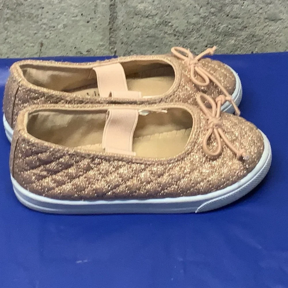 Girls‎ Rose Gold Glitter Ballet Flats with Bow fancy sparkle sneakers Size 8